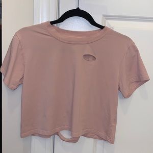 PASTEL PINK RIPPED CROP TOP WOMENS SHORT SLEEVE